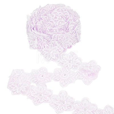 Organza Lace Trim with Resin Imitation Pearl Beads OCOR-WH0085-53C-1