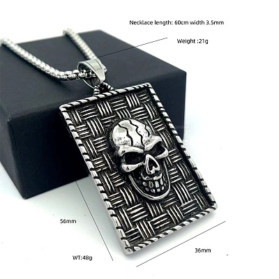 Vintage Punk 304 Stainless Stee Skull Medal Pendant Necklaces for Men TO1001-1
