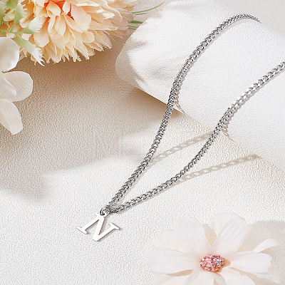 1Pc 304 Stainless Steel Letter Pendant Necklaces NJEW-LP0001-33N-P-1