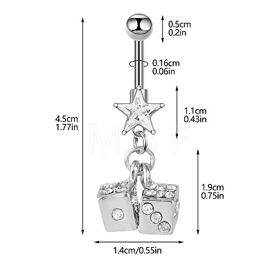 Alloy Pave Cubic Zirconia Dice Curved Barbell Dangle Belly Rings FS-WG3E776-02-1-1