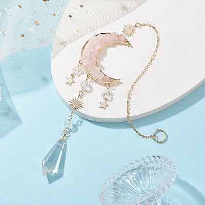 Alloy Cable Chains Moon Pendant Decorations HJEW-JM01841-02-1