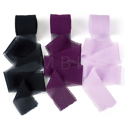 3 Rolls Polyester Raw Edges Ribbons SRIB-TAC0002-26B-1