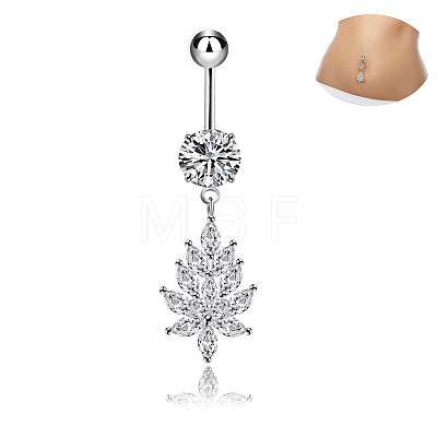 304 Stainless Steel Micro Pave Cubic Zirconia Flower Dangle Belly Rings WG0C7D9-01-1