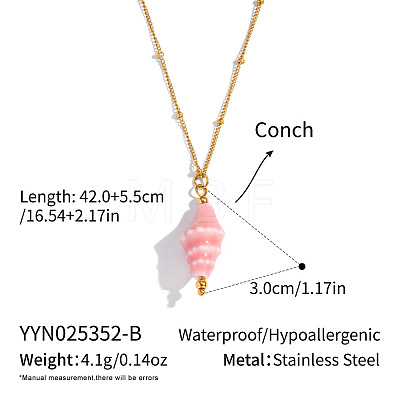 Conch Shell Shape Pendant 304 Stainless Steel Satellite Chain Necklaces for Women LD6500-2-1