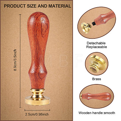 Golden Tone Brass Wax Seal Stamp Head with Wooden Handle AJEW-WH0208-844-1