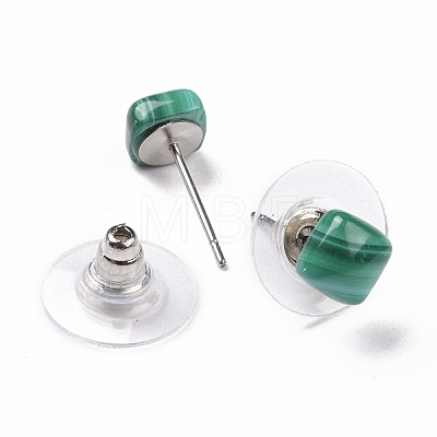 Natural Malachite Ear Studs EJEW-K091-01P-03-1