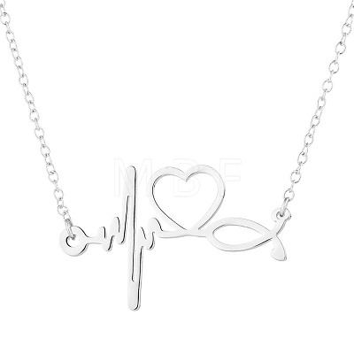 201 Stainless Steel Stethoscope Heartbeat Pendant Necklaces for Women WG4E3E7-02-1