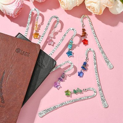 7Pcs Chakra Natural & Synthetic Gemstone Chip & Star Glass Charm Bookmarks AJEW-JK00328-1