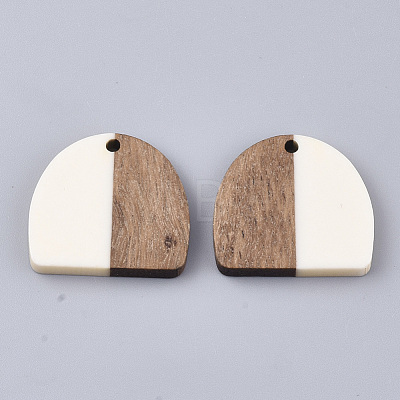 Resin & Walnut Wood Semi Circle Pendants RESI-T035-07E-1