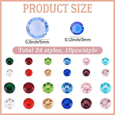 240Pcs 24 Styles Glass Rhinestone Cabochons GLAA-BM0001-06-1