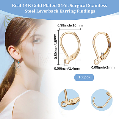 100Pcs 316L Surgical Stainless Steel Leverback Earring Findings STAS-BBC0010-91-1