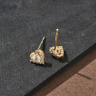 Brass Micro Pave Clear Cubic Zirconia Stud Earrings for Women EJEW-F403-04G-1