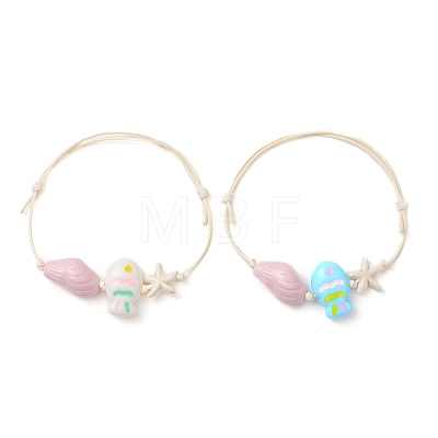 2Pcs Adjustable Acrylic Beaded Braided Bead Bracelets BJEW-JB14050-1