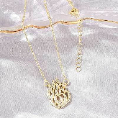 Brass Micro Pave Clear Cubic Zirconia Flame Pendant Adjustable Slider Necklaces KK-CBA4547-10G-1