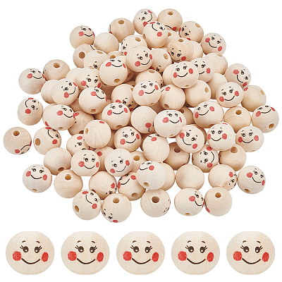   100Pcs Printed Wood European Beads WOOD-PH0002-88A-1