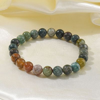 Natural Indian Agate Bead Stretch Bracelets X-BJEW-K212-B-010-1