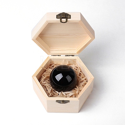 Natural Obsidian Round Ball Display Decorations with Wooden Box PW-WG82916-02-1
