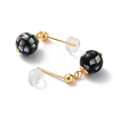 Black Lip Shell Ball Stud Earrings for Women EJEW-E303-41G-1