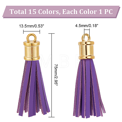   15Pcs 15 Colors Imitation Leather Big Tassel Pendants FIND-PH0008-26-1