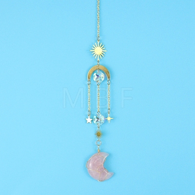 Rose Quartz Moon Sun Catcher Hanging Ornaments HJEW-PW0002-11C-1