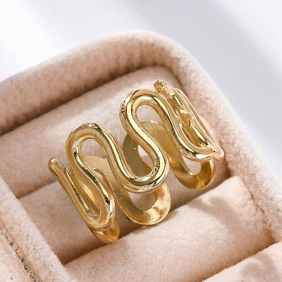 Wave 304 Stainless Steel Finger Rings for Women RJEW-F174-06G-1