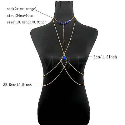 Alloy & Iron Tassel Sexy Body Chains with Blue Acrylic Teardrop Beads for Women WG92352-01-1