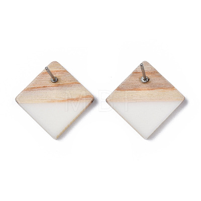 Opaque Resin & Wood Stud Earrings EJEW-N017-005A-B06-1
