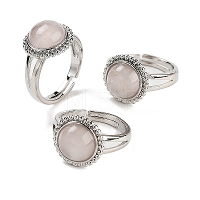 Natural Rose Quartz Round Adjustable Rings RJEW-K271-02P-02-1