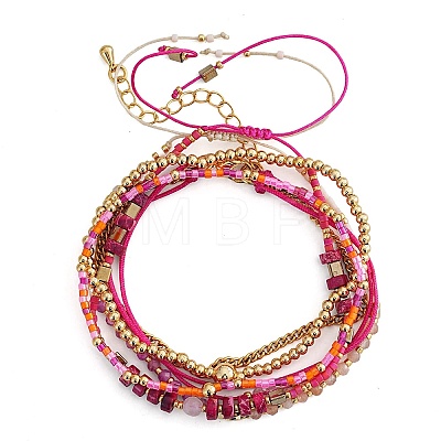 5Pcs Adjustable Nylon Round Gemstone Bead Braided Bracelet Sets NO9066-3-1