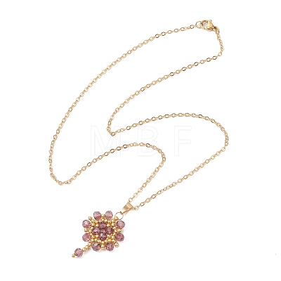 Flower Handmade Seed Beads & AB Color Glass Beaded Pendant Necklaces NJEW-MZ00084-02-1