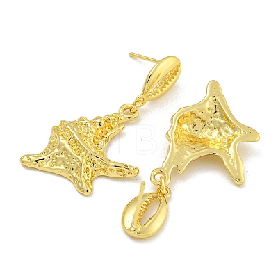 Rack Plating Shell Shape & Starfish Brass Stud Earrings EJEW-I313-16G-1