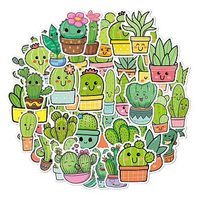 50Pcs PVC Self-Adhesive Cactus Stickers PW-WG90313-01-1