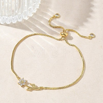 Adjustable Brass Micro Pave Clear Cubic Zirconia Box Chain Slider Bracelets BJEW-C156-09G-03-1