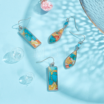2 Pairs 2 style Teardrop & Rectangle Lampwork Dangle Earrings EJEW-FI0001-17-1