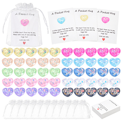 50Pcs 10 Colors Heart Translucent Water Ripple Resin Cabochons DIY-PH0036-55-1