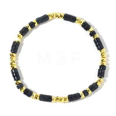 Bohemian Vacation Style Disc Natural Black Obsidian Beaded Stretch Bracelets for Women Men OH4185-1-1