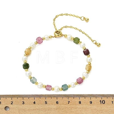 Adjustable Natural Tourmaline & Cultured Freshwater Pearl Beads Slider Bracelets for Women BJEW-JB13609-01-1