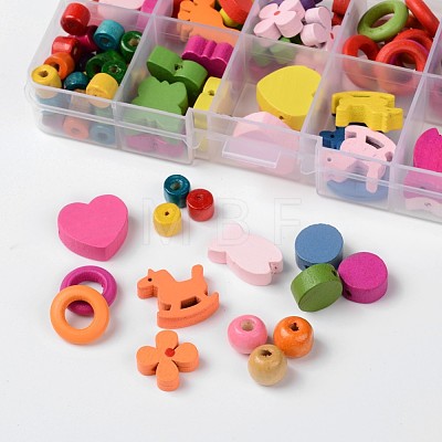 1Box Mixed Shapes Wood Beads for Children DIY WOOD-X0003-B-1