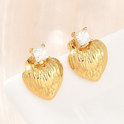 304 Stainless Steel Pave Single Cubic Zirconia Heart Stud Earrings for Women SA-CBAB549-04G-1