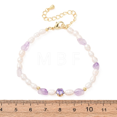 Natural Lavender Amethyst Chip and Rice Natural Pearl Beaded Bracelets GG-CBA3297-13G-G-1