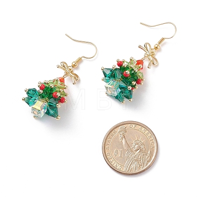 Glass Christmas Tree with Bowknot Dangle Earrings EJEW-TA00104-1