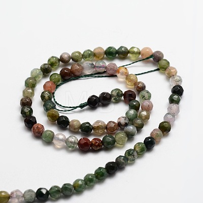 Faceted Natural Indian Agate Round Beads Strands G-E318A-4mm-01-1