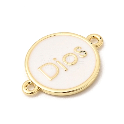 Brass Enamel White Flat Round Links KK-H267-110G-01-1