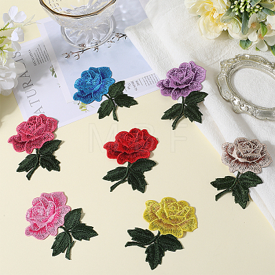 CRASPIRE 14Pcs 7 Colors Rose Flower Shape Computerized Embroidery Cloth Iron on/Sew on Patches PATC-CP0001-04-1