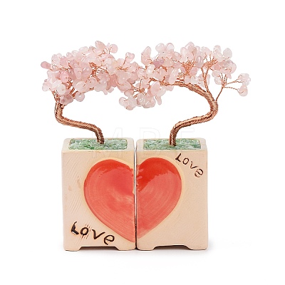 Heart Money Tree Natural Rose Quartz Bonsai Display Decorations DJEW-G027-16RG-03-1