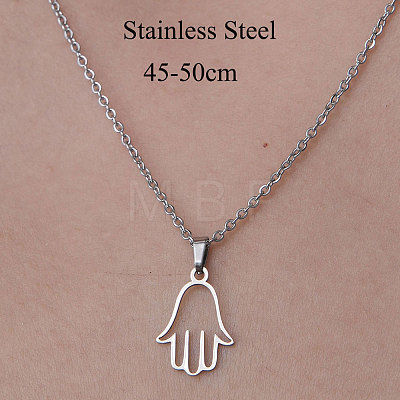 201 Stainless Steel Hamsa Hand Pendant Necklace NJEW-OY001-39-1