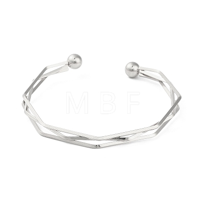 Non-Tarnish 304 Stainless Steel 3 Line Open Cuff Bangles for Women BJEW-S155-01P-1