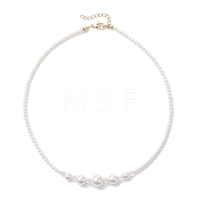 Round Shell Pearl and Electroplated Glass Graduated Beaded Necklaces NJEW-JN05747-1