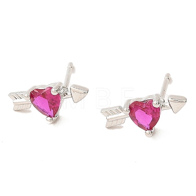 Heart with Arrow Platinum Brass Stud Earrings EJEW-L270-06P-1