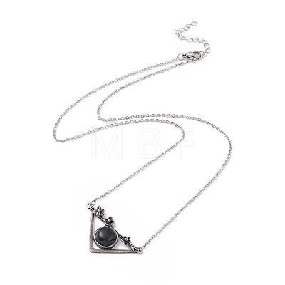 Natural Obsidian Triangle with Flower Pendant Necklace NJEW-P274-01AS-03-1